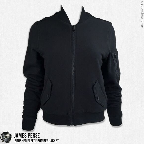 JAMES PERSE BRUSHED FLEECE BOMBER JACKET IN BLACK WOMEN’S SIZE 4 / XL COTTON - Picture 8 of 16